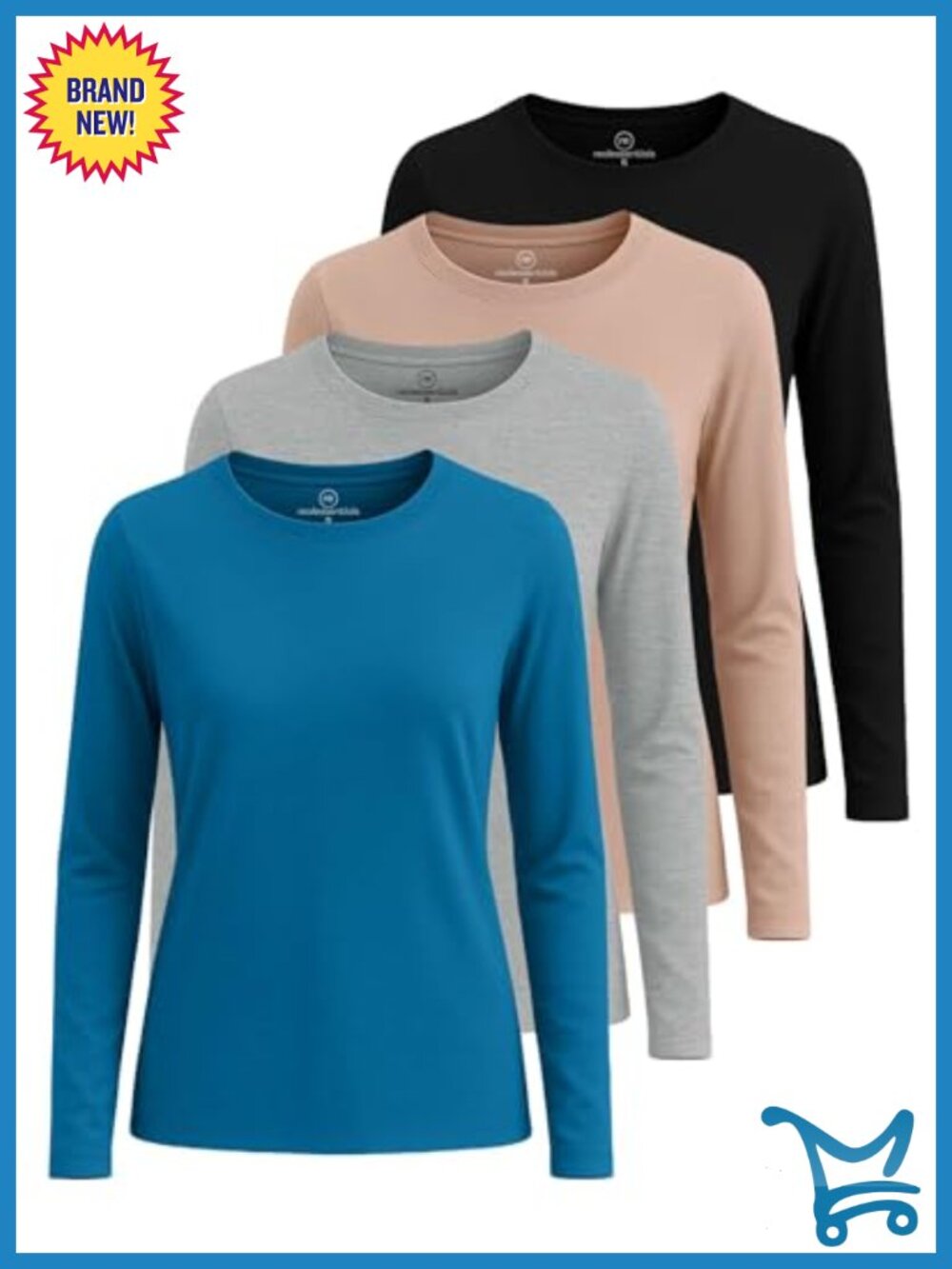 4 Pack Cotton Blend Long Sleeve Crewneck T-Shirts Basic Workout Tops